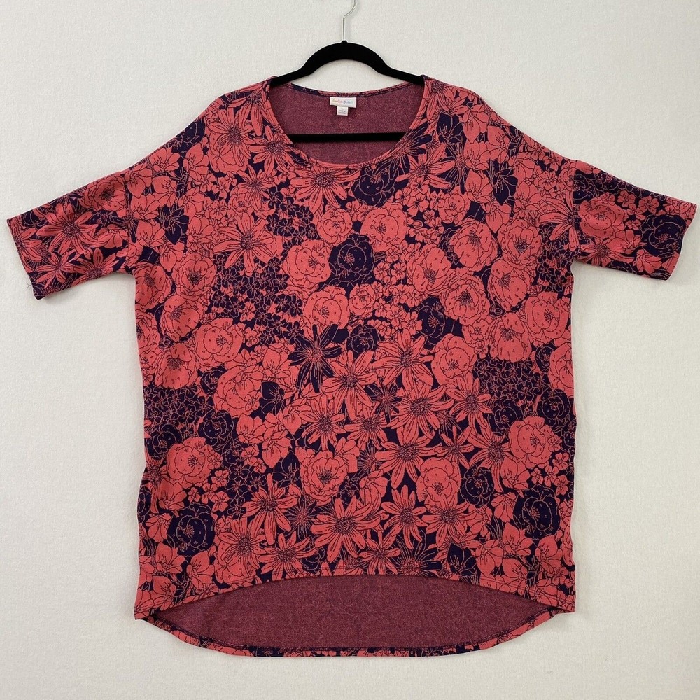 Lularoe Womens Top Floral Simply Comfortable T Shirt Tunic Large Pink Navy Blue